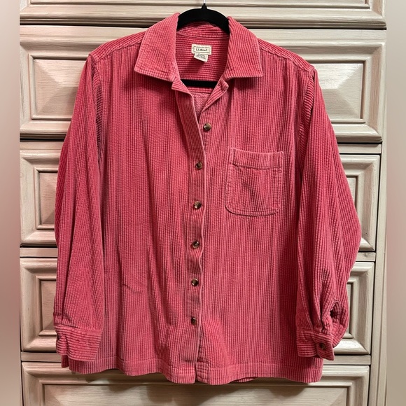 Vintage L.L. Bean Pink Corduroy Button-Up Shirt - Picture 2 of 4